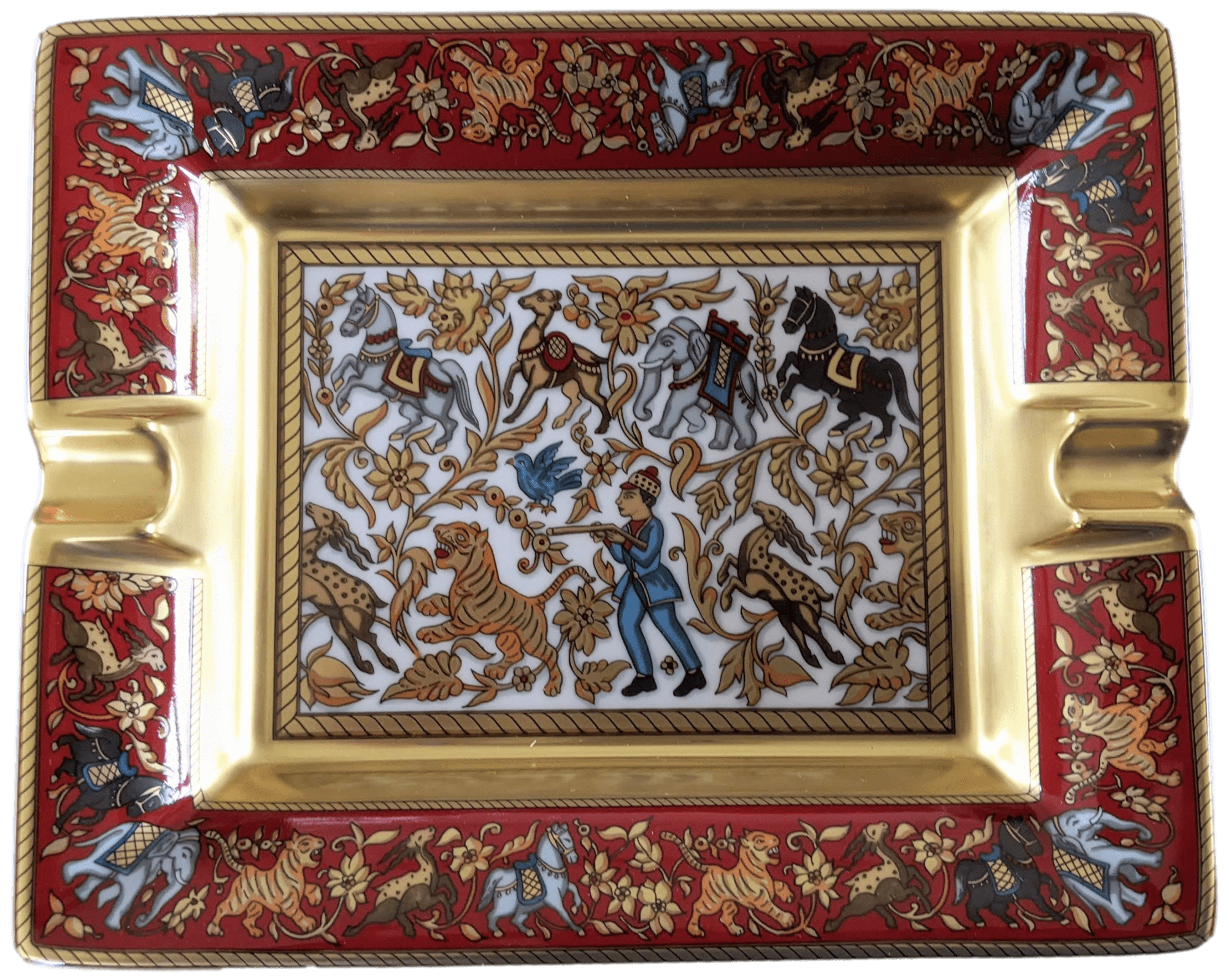 HERMES [HX] CHASSE EN INDE Hand Painted Limoges Porcelain Cigar Ashtray GM