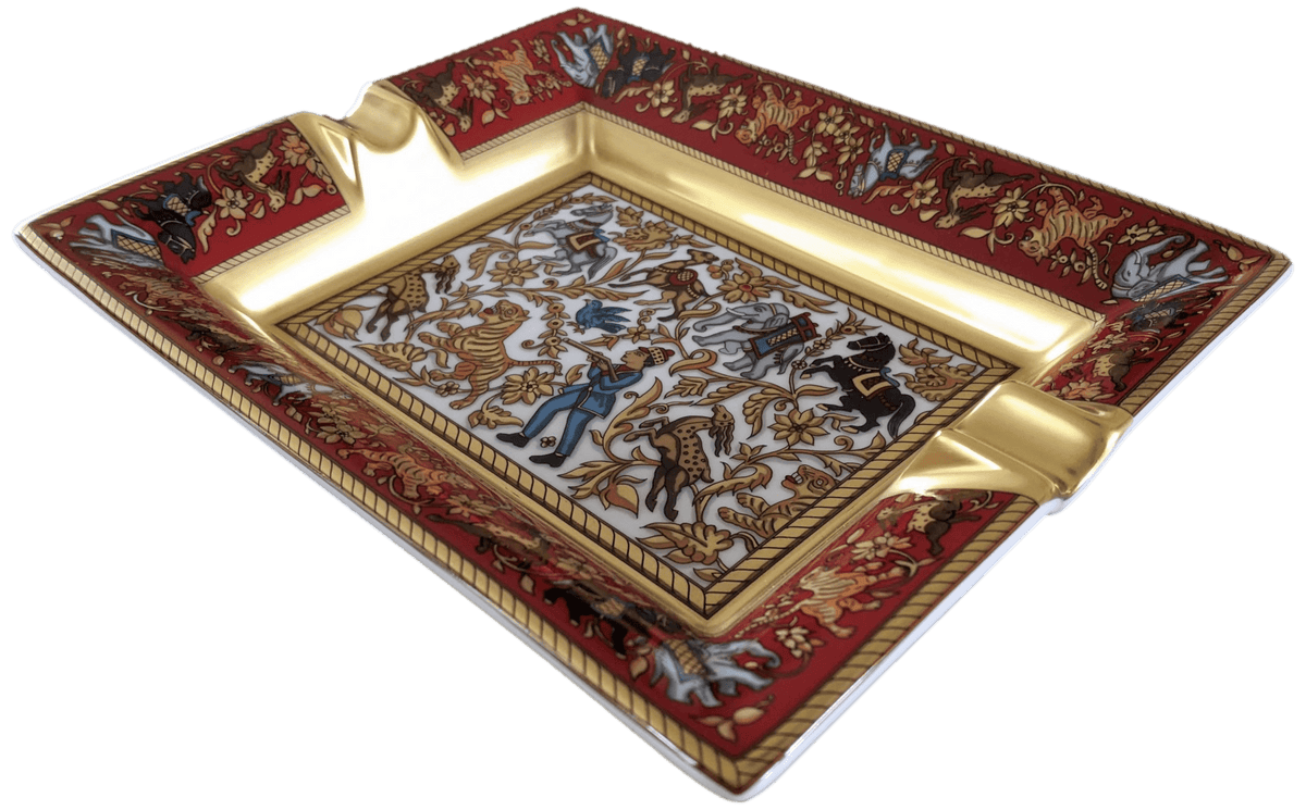 HERMES [HX] CHASSE EN INDE Hand Painted Limoges Porcelain Cigar Ashtray GM