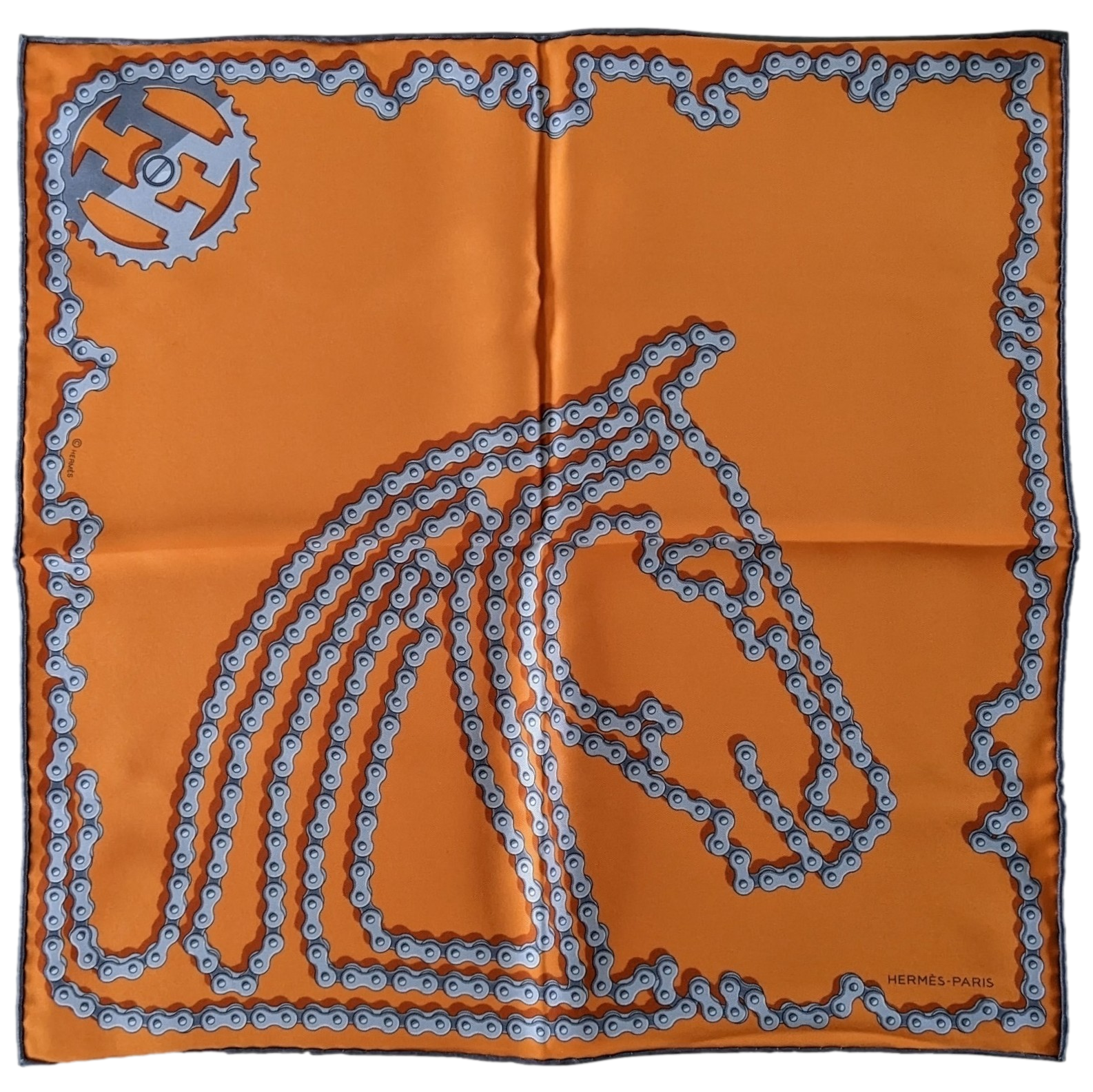 HERMES CHEVAL DECHAINE [D1023.3] Twill Gavroche 45 x 45 cm
