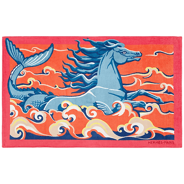 HERMES Plage Coral Cheval Marin Terry Beach Towel 90 x 150 cm