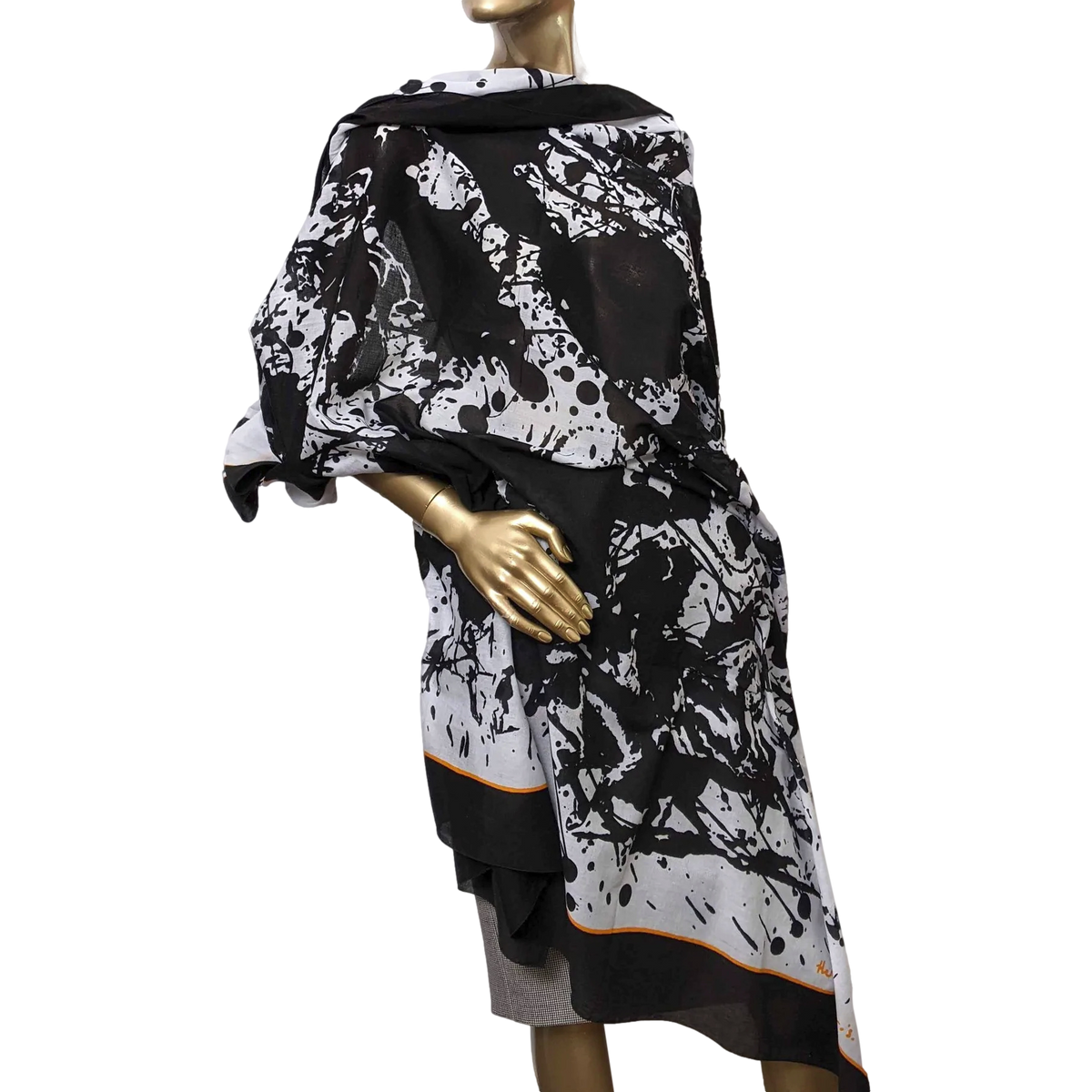 Hermes 2004 B/W "Cheval Surprise" Mousseline of Cotton Pareo