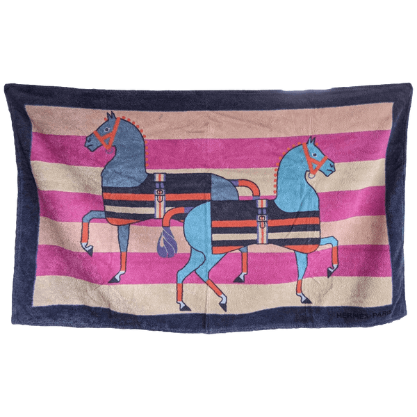 HERMES Plage Cheval Bayadere Terry Beach Towel 90 x 150 cm
