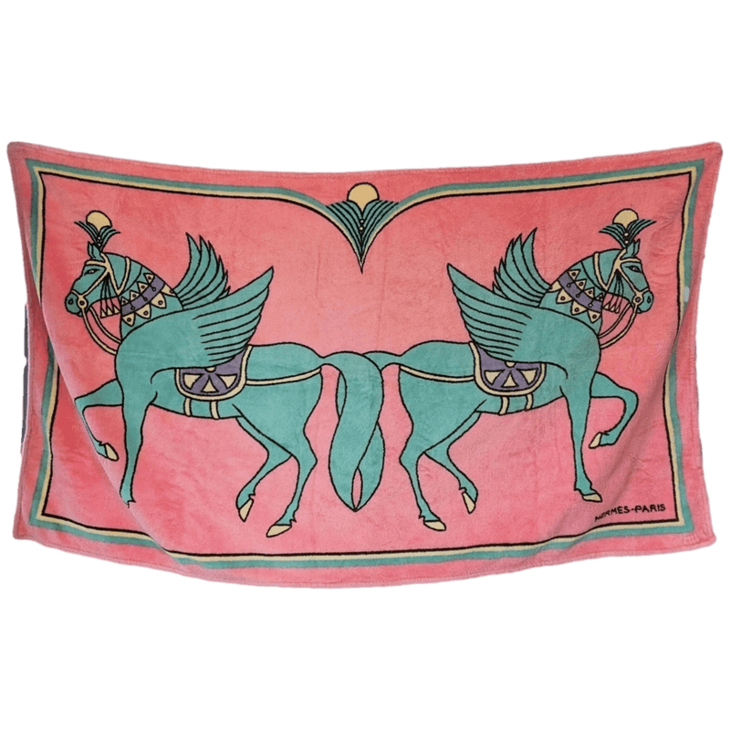 HERMES Chevaux Ailes Tapis de Plage Terry Beach Towel 90 x 150 cm