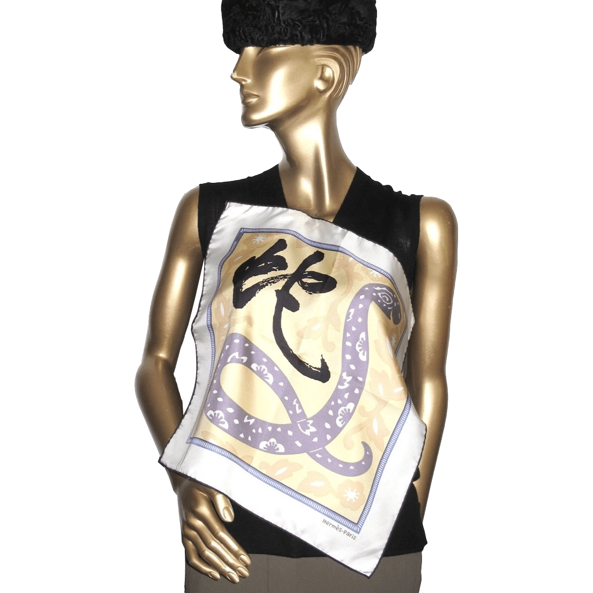 HERMES Chinese Zodiac L'ANNEE DU SERPENT Gavroche Pocket Scarf 45 x 45 cm