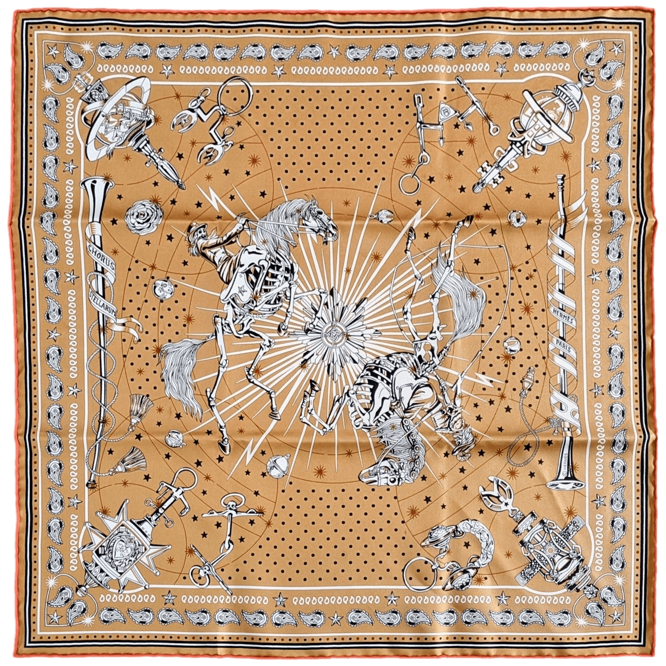 HERMES Golden Beige Chorus Stellarum by Daiske Nomura Bandana 55 x 55 cm