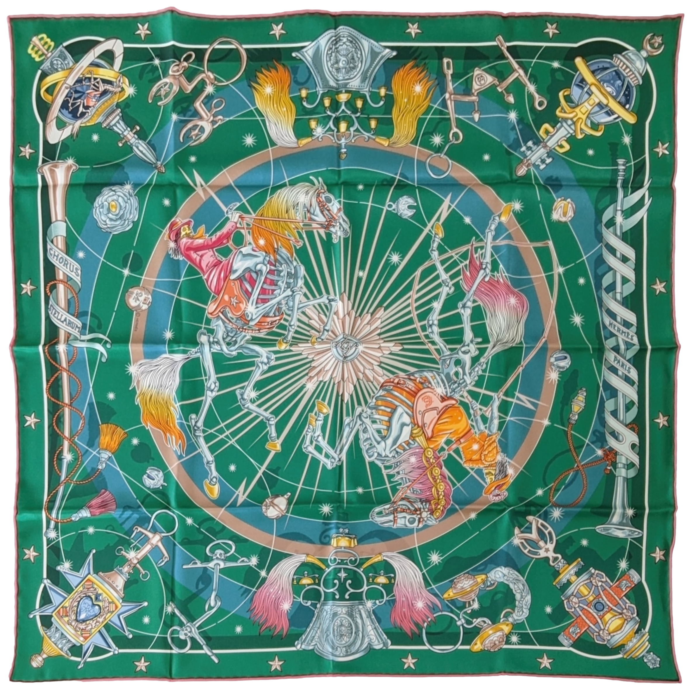 HERMES (JUT13) Vert CHORUS STELLARUM Vintage Silk 70 x 70 cm