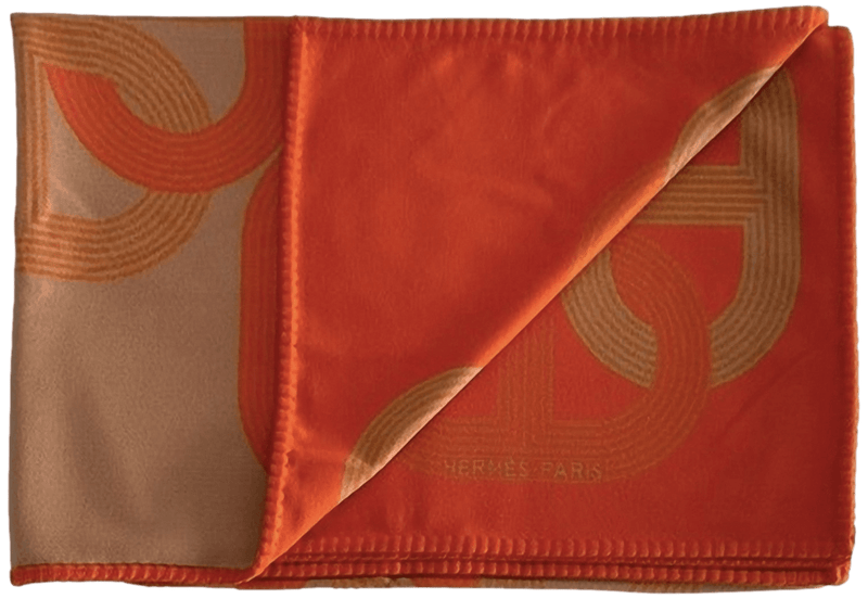 HERMES CIRCUIT 24 Orange Poppy Wool Blanket 150 x 200 cm