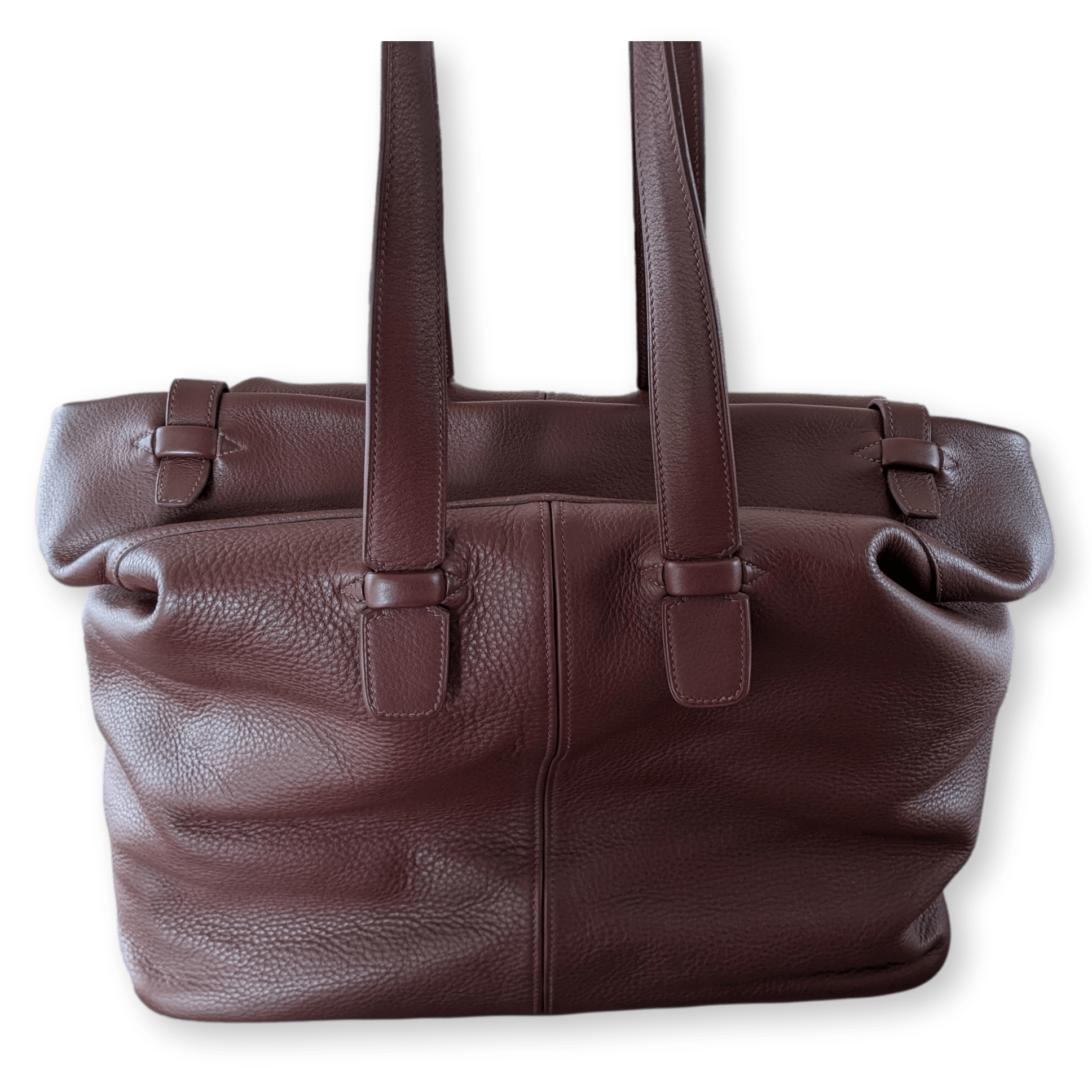 HERMES Men's Chocolate Clemence Leather Travel Tote Bag