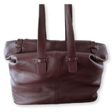 HERMES Men's Chocolate Clemence Leather Travel Tote Bag