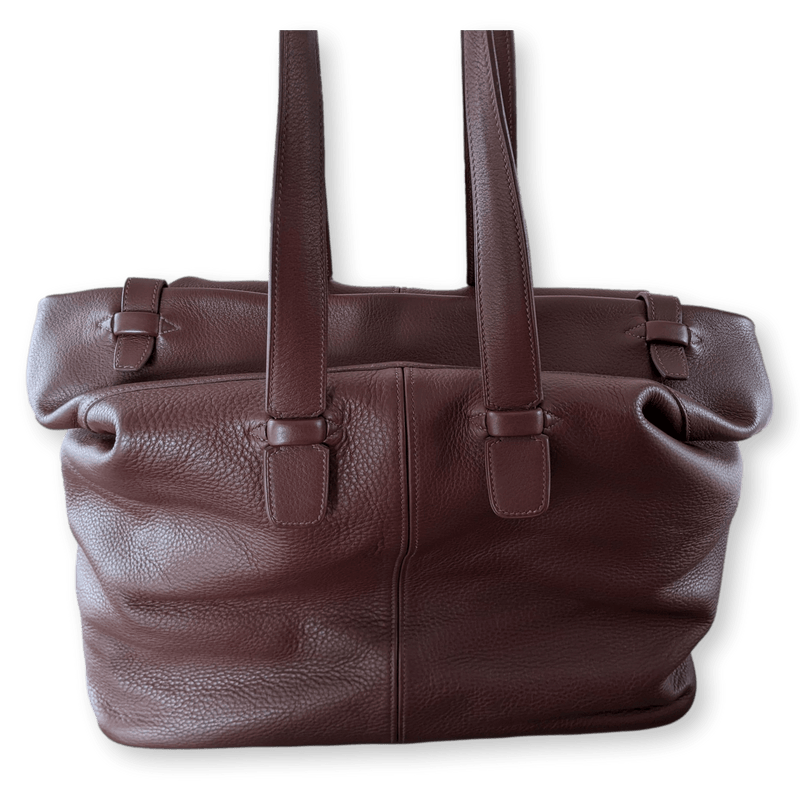 HERMES Men's Chocolate Clemence Leather Travel Tote Bag