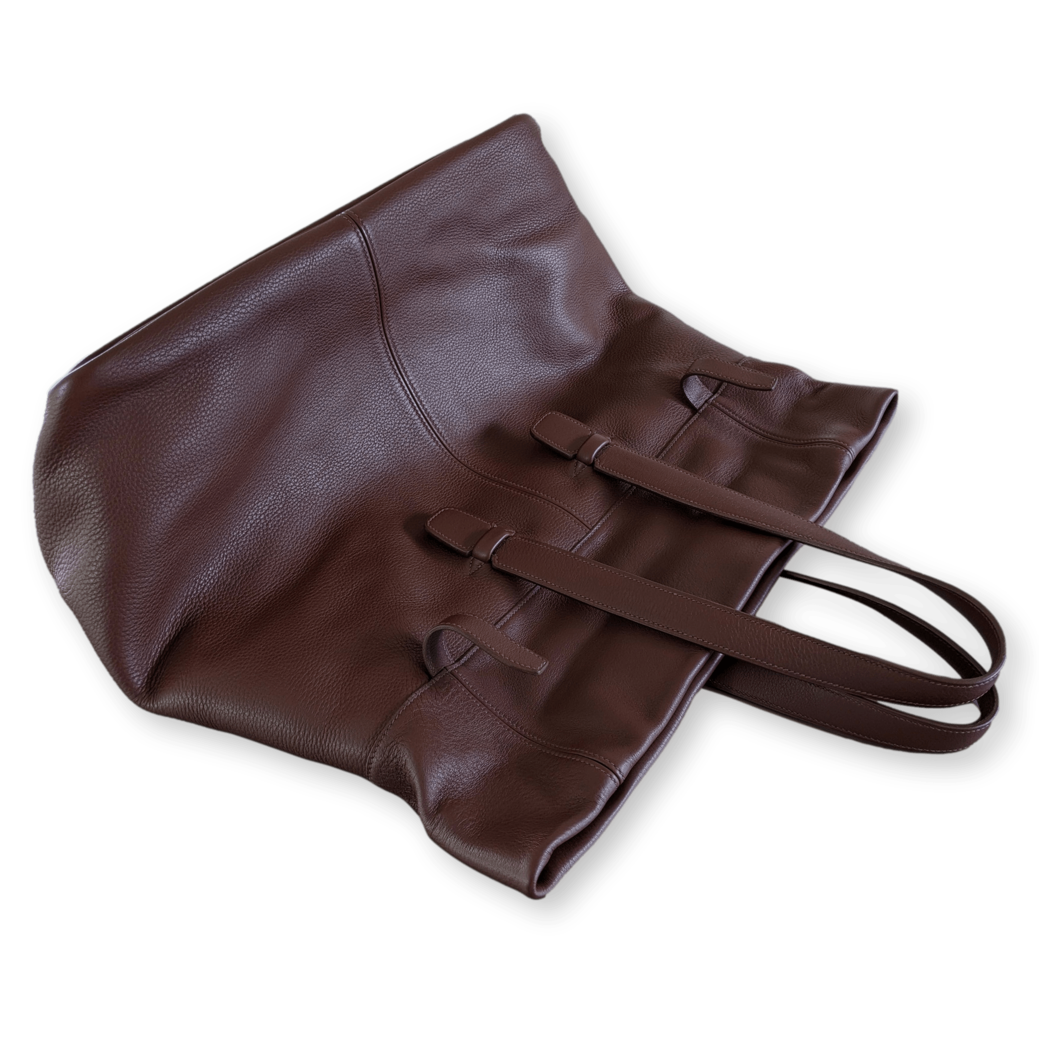HERMES Men's Chocolate Clemence Leather Travel Tote Bag