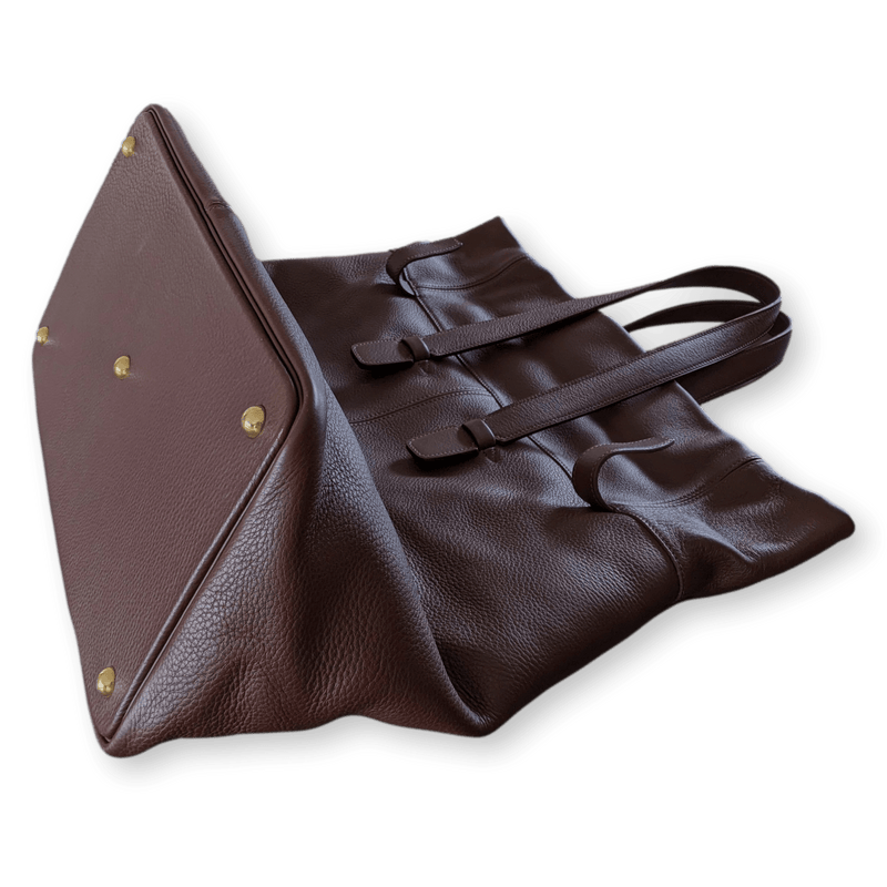 HERMES Men's Chocolate Clemence Leather Travel Tote Bag