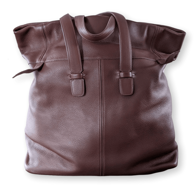 HERMES Men's Chocolate Clemence Leather Travel Tote Bag