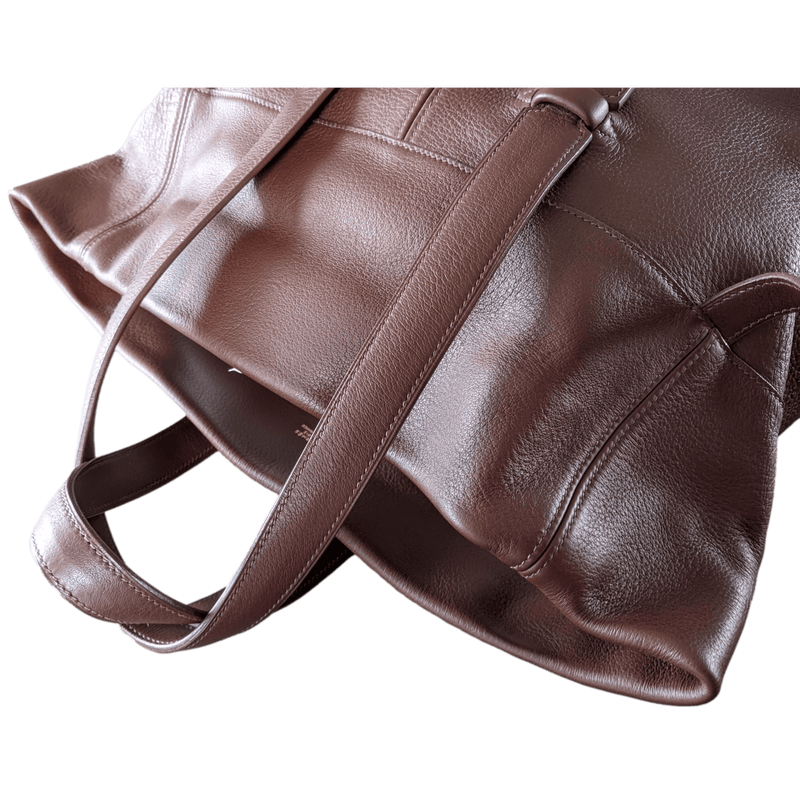 HERMES Men's Chocolate Clemence Leather Travel Tote Bag