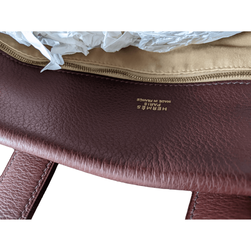 HERMES Men's Chocolate Clemence Leather Travel Tote Bag