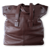 HERMES Men's Chocolate Clemence Leather Travel Tote Bag