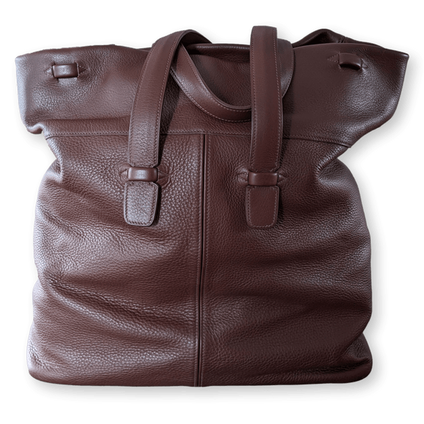 HERMES Men's Chocolate Clemence Leather Travel Tote Bag