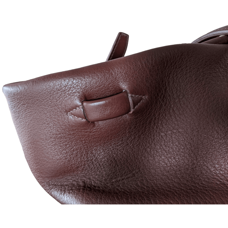 HERMES Men's Chocolate Clemence Leather Travel Tote Bag