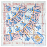 HERMES Cliquetis Twill 90 Scarf Rose Pale/Bleu