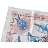 HERMES Cliquetis Twill 90 Scarf Rose Pale/Bleu