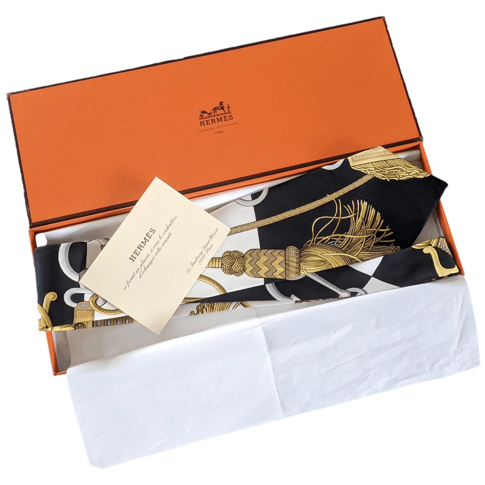 HERMES Vintage 1970s Cliquetis Vintage Twill Silk Tie 9.5 cm in Box
