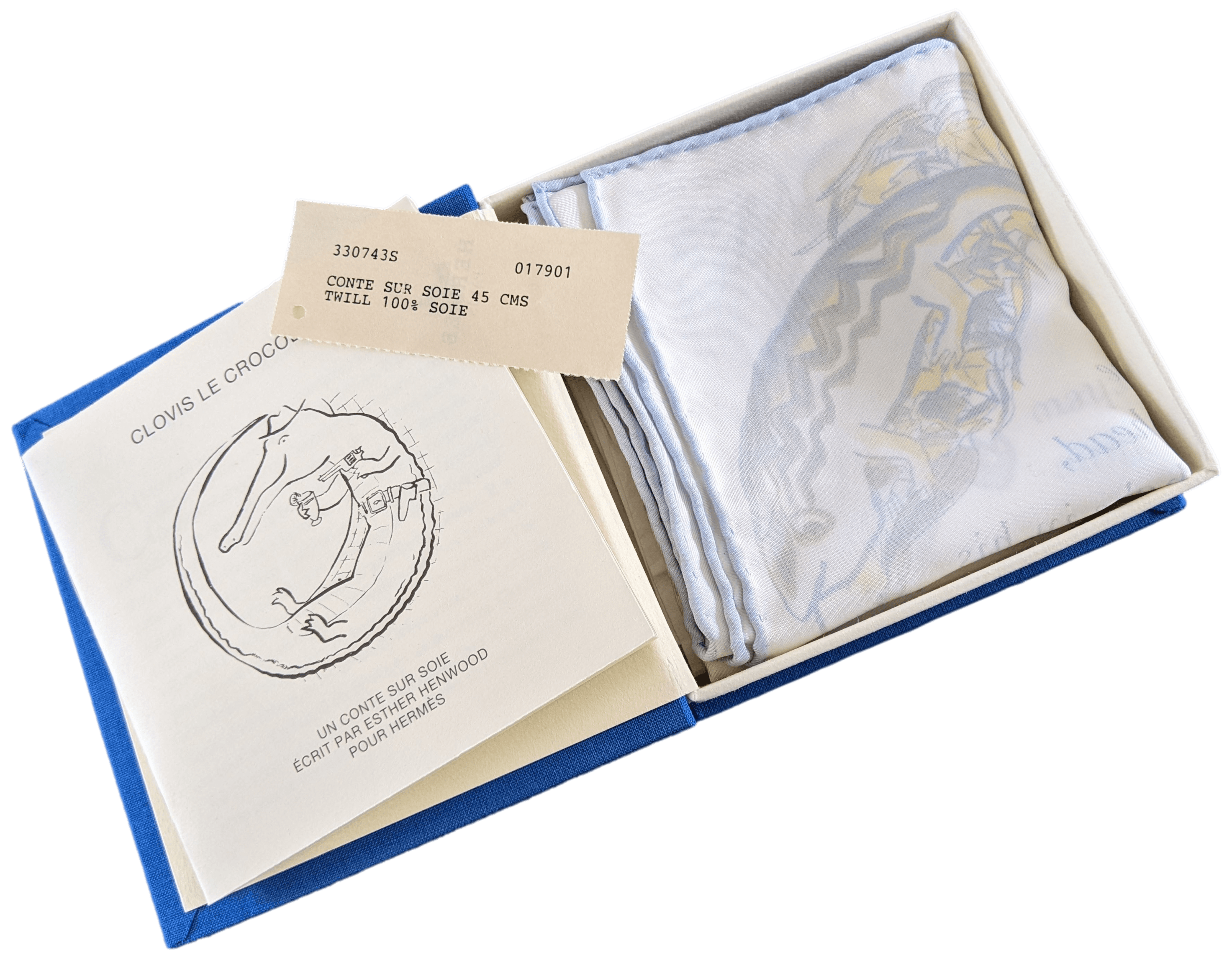HERMES CLOVIS THE CROCODILE 1996 Tales on Silk Gavroche Scarf 45 x 45 cm