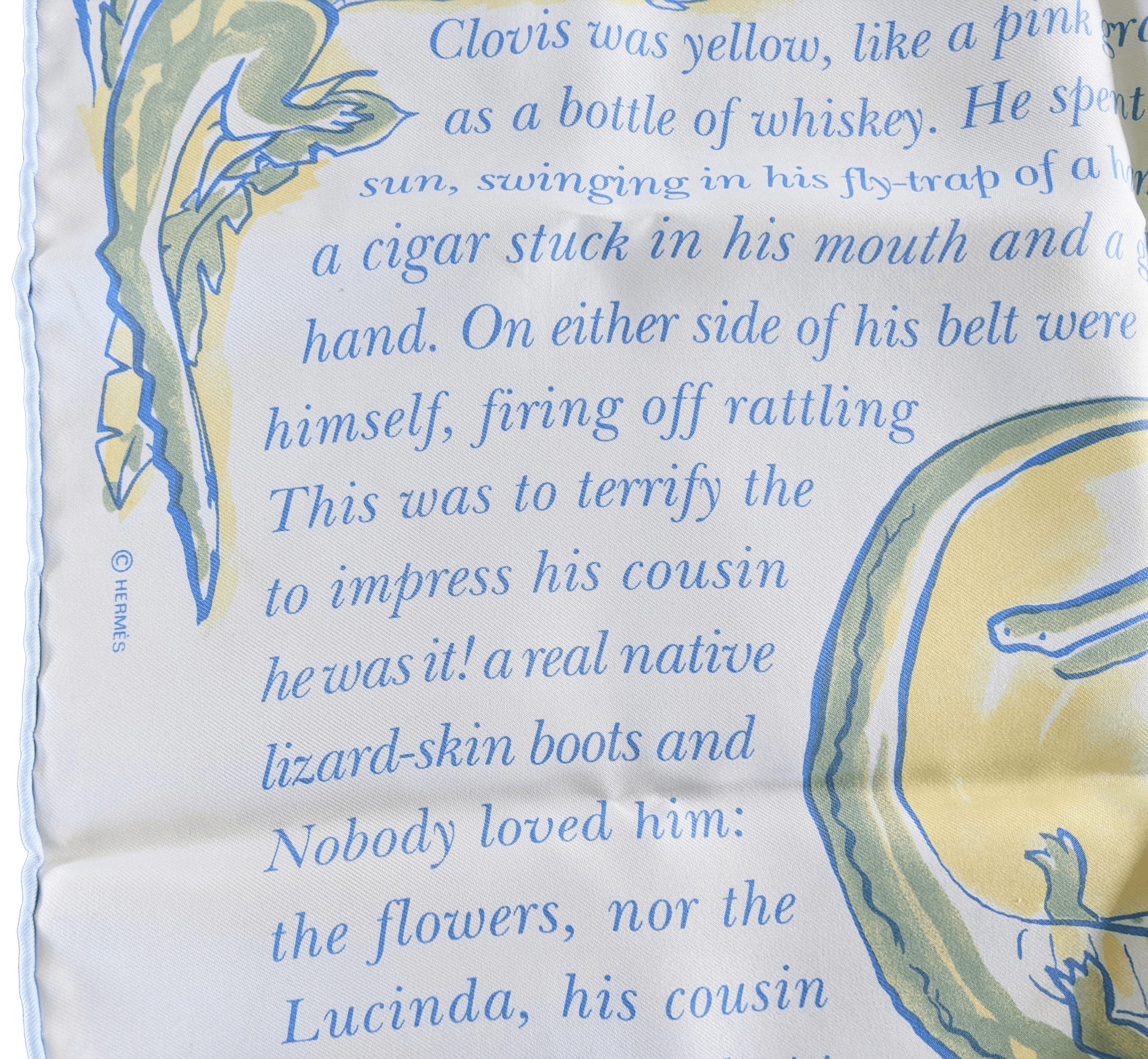 HERMES CLOVIS THE CROCODILE 1996 Tales on Silk Gavroche Scarf 45 x 45 cm