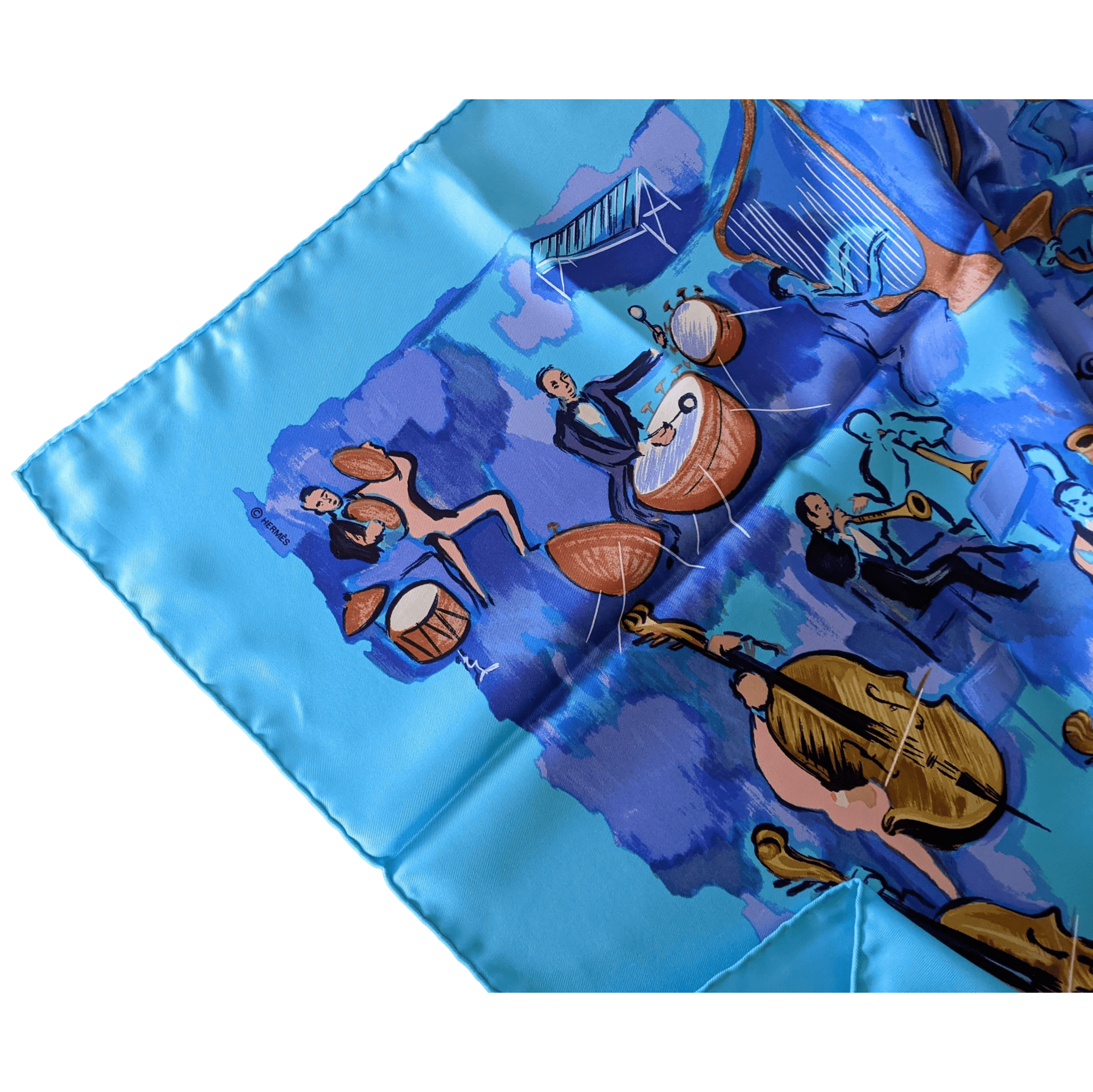 HERMES 2003 Turquoise/Purple Concerto by Jean-Louis Clerc Twill 90 x 90 cm
