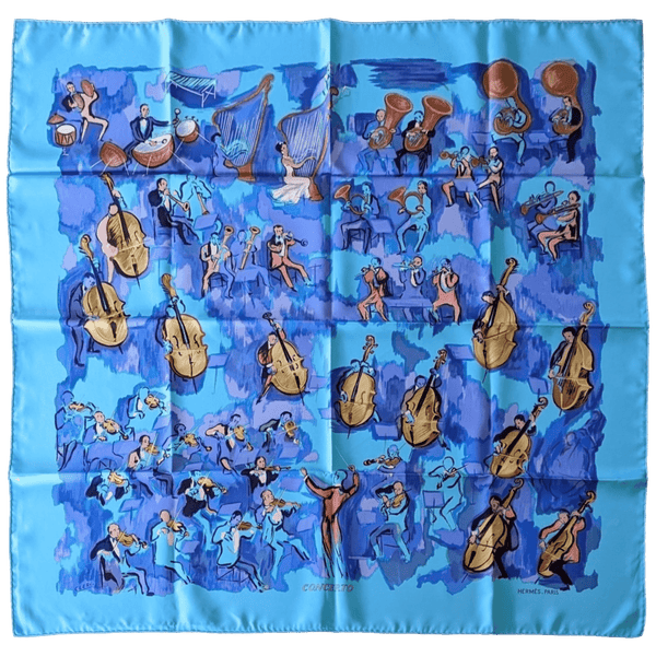 HERMES 2003 Turquoise/Purple Concerto by Jean-Louis Clerc Twill 90 x 90 cm