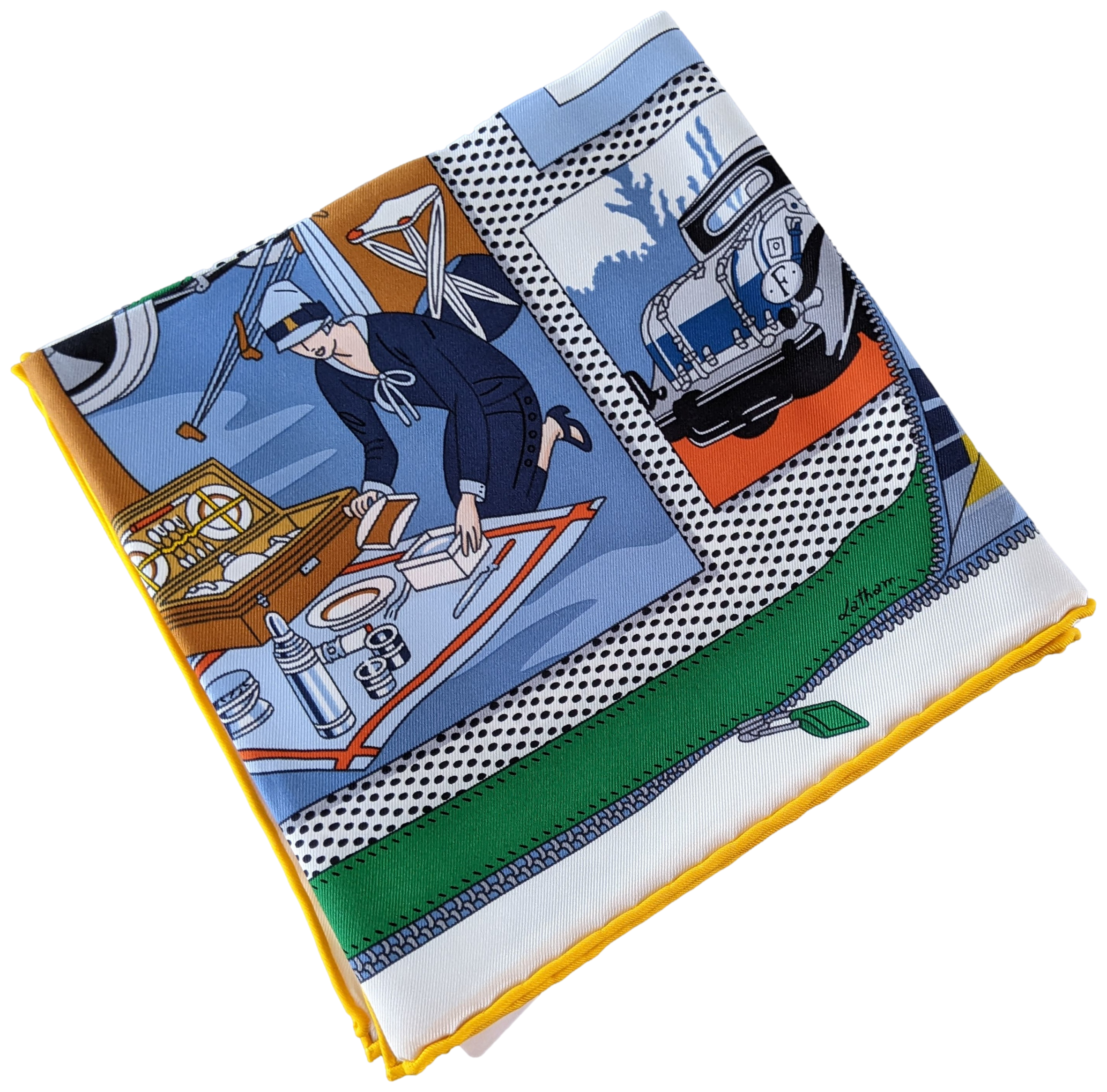 HERMES (JUT14) CONFORT EN AUTOMOBILE Vintage Silk 70 x 70 cm