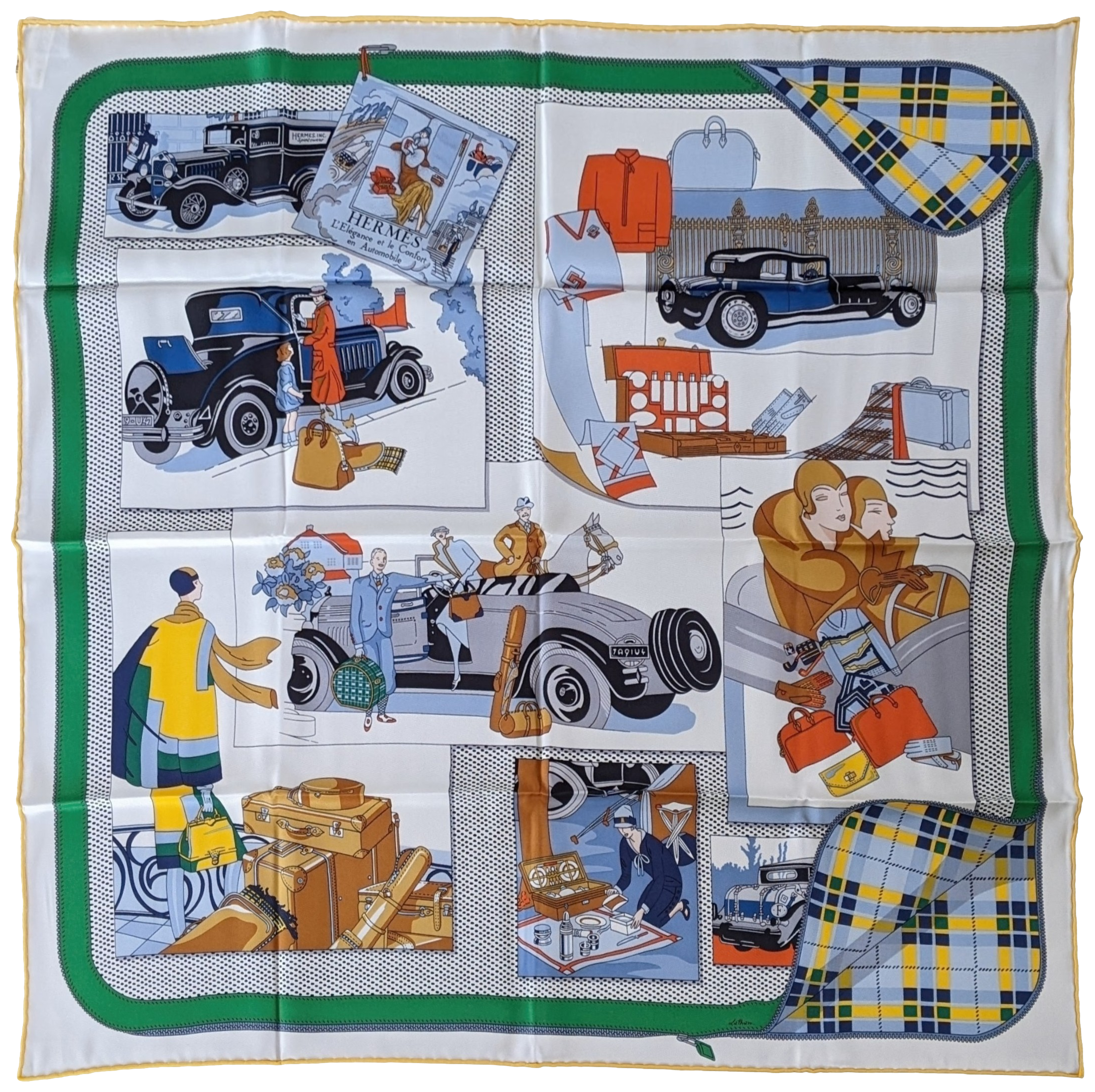 HERMES (JUT14) CONFORT EN AUTOMOBILE Vintage Silk 70 x 70 cm