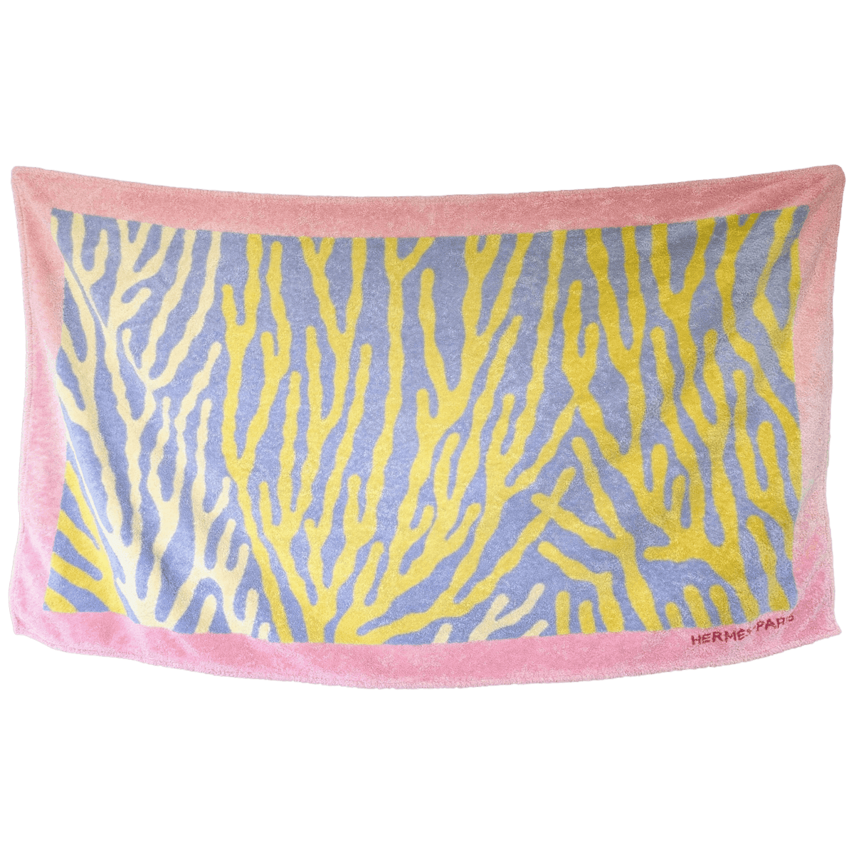 HERMES Coral Beach Towel Pink Light Grey Neon GM 90 x 150 cm Pristine