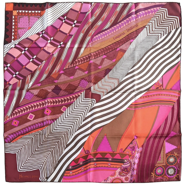 Hermes 2008 Fuchsia "Coupons Indiens" by Aline Honore Twill 90cm Grail