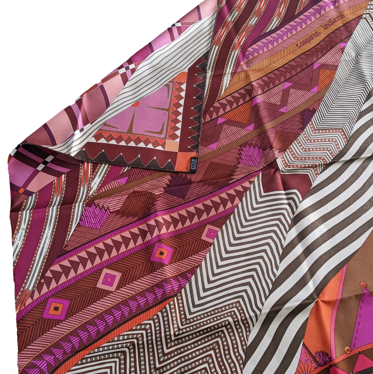 Hermes 2008 Fuchsia "Coupons Indiens" by Aline Honore Twill 90cm Grail