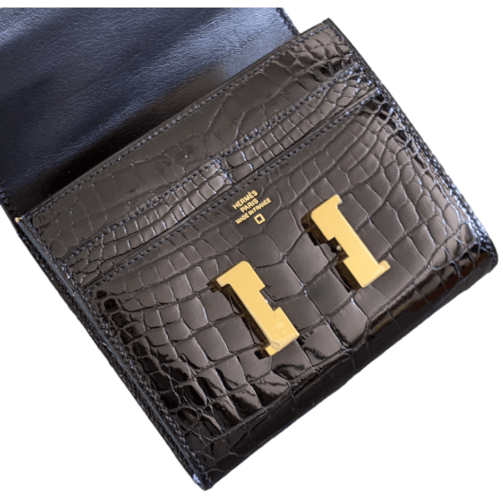 HERMES Black Crocodile Constance Compact Wallet GHW, New in Box