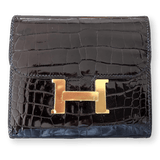 HERMES [LXX] Black Crocodile Slim Constance Wallet GHW