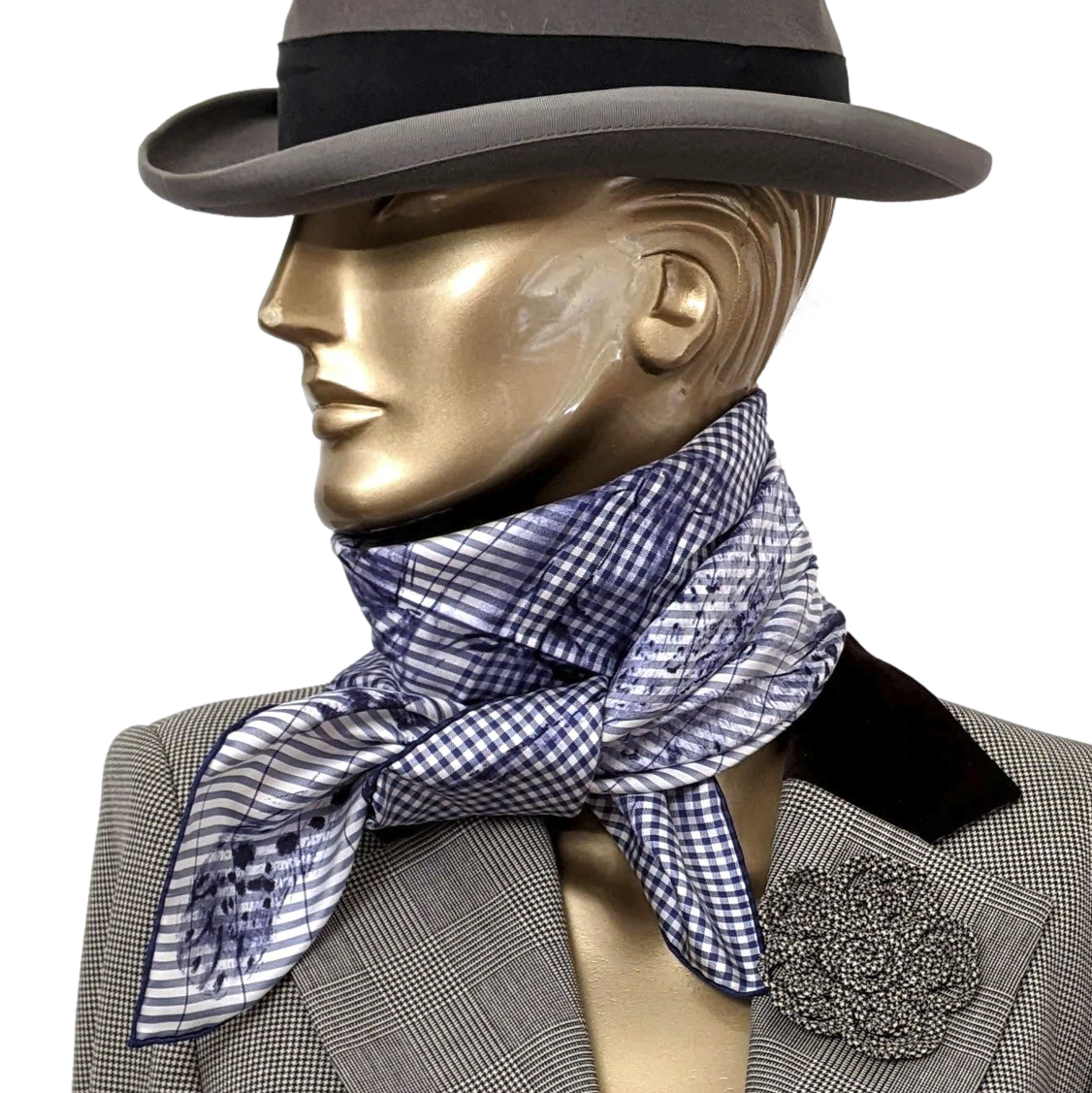 Hermes [C204] 2018 Marine/Blanc "Dans l'atelier de Robert Dallet" Finesse Eyeliner Twill 90 cm,