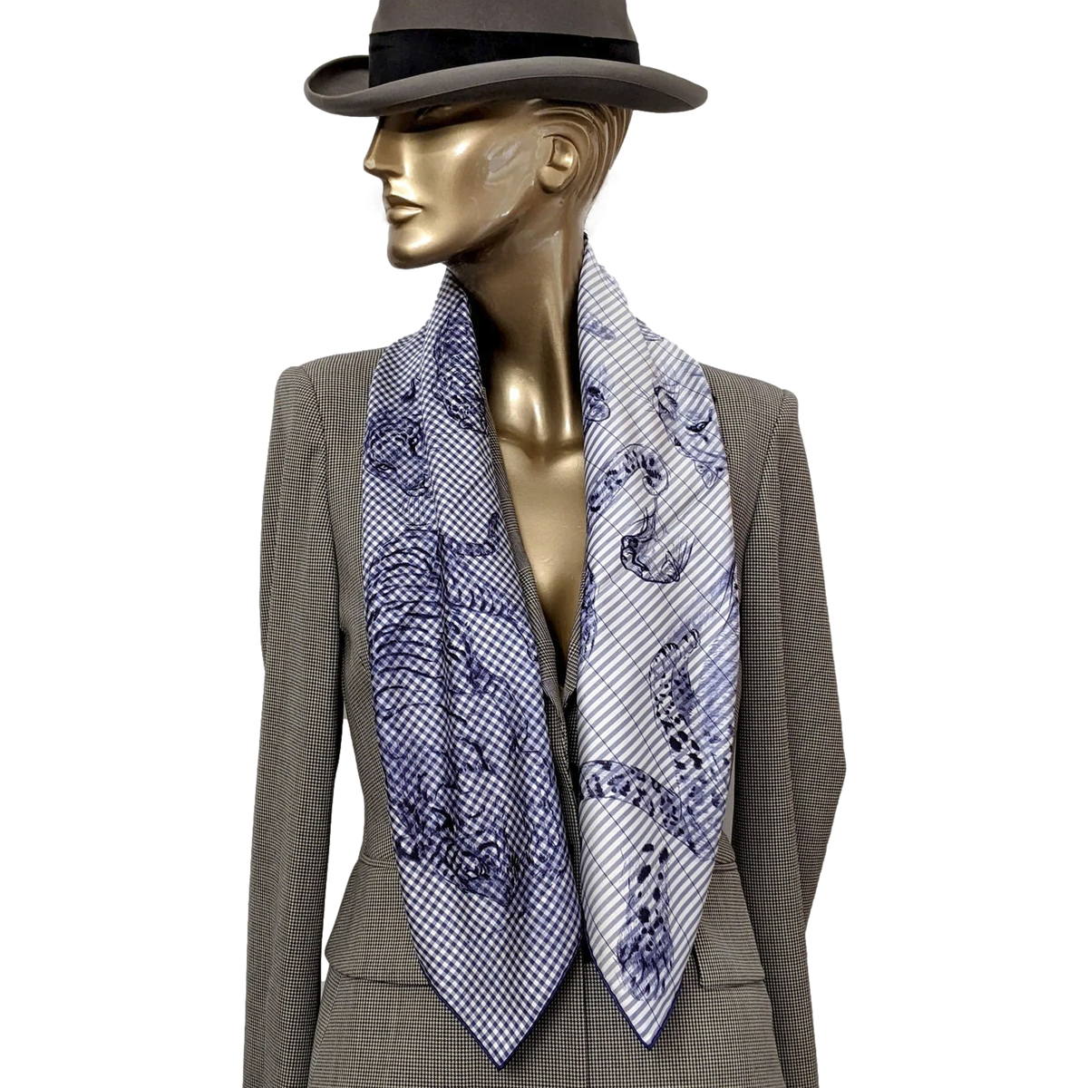 Hermes [C204] 2018 Marine/Blanc "Dans l'atelier de Robert Dallet" Finesse Eyeliner Twill 90 cm,