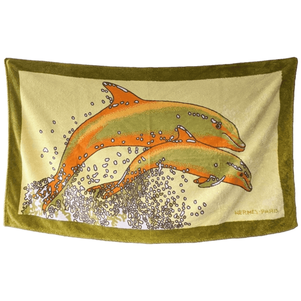 HERMES Dauphins Cotton Terry Animal Print Towel 90 x 150 cm