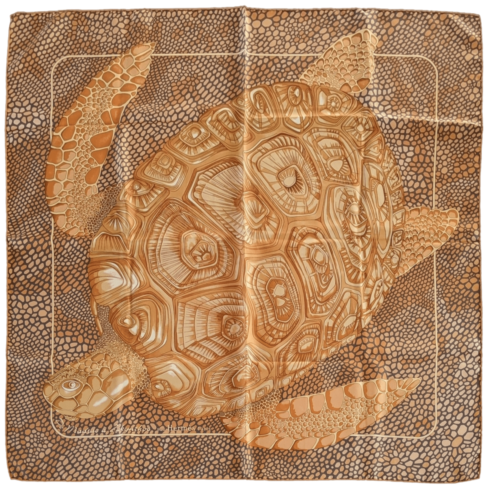 HERMES Potiron/Marron/Beige Dore DE MADRAS A ZAKYNTHOS Twill 90 x 90 cm