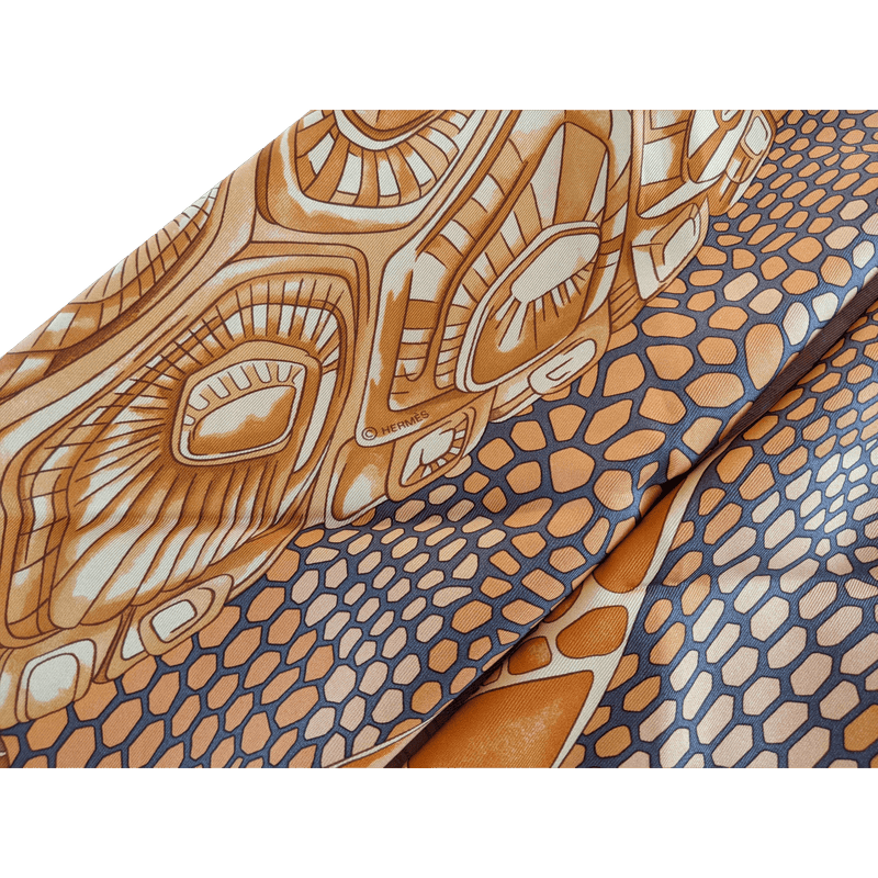 HERMES Potiron/Marron/Beige Dore DE MADRAS A ZAKYNTHOS Twill 90 x 90 cm