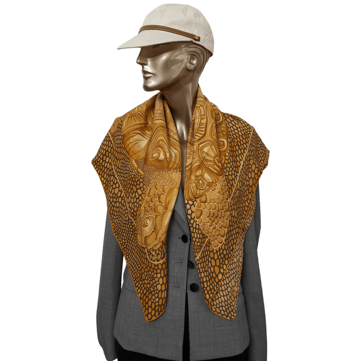 HERMES Potiron/Marron/Beige Dore DE MADRAS A ZAKYNTHOS Twill 90 x 90 cm