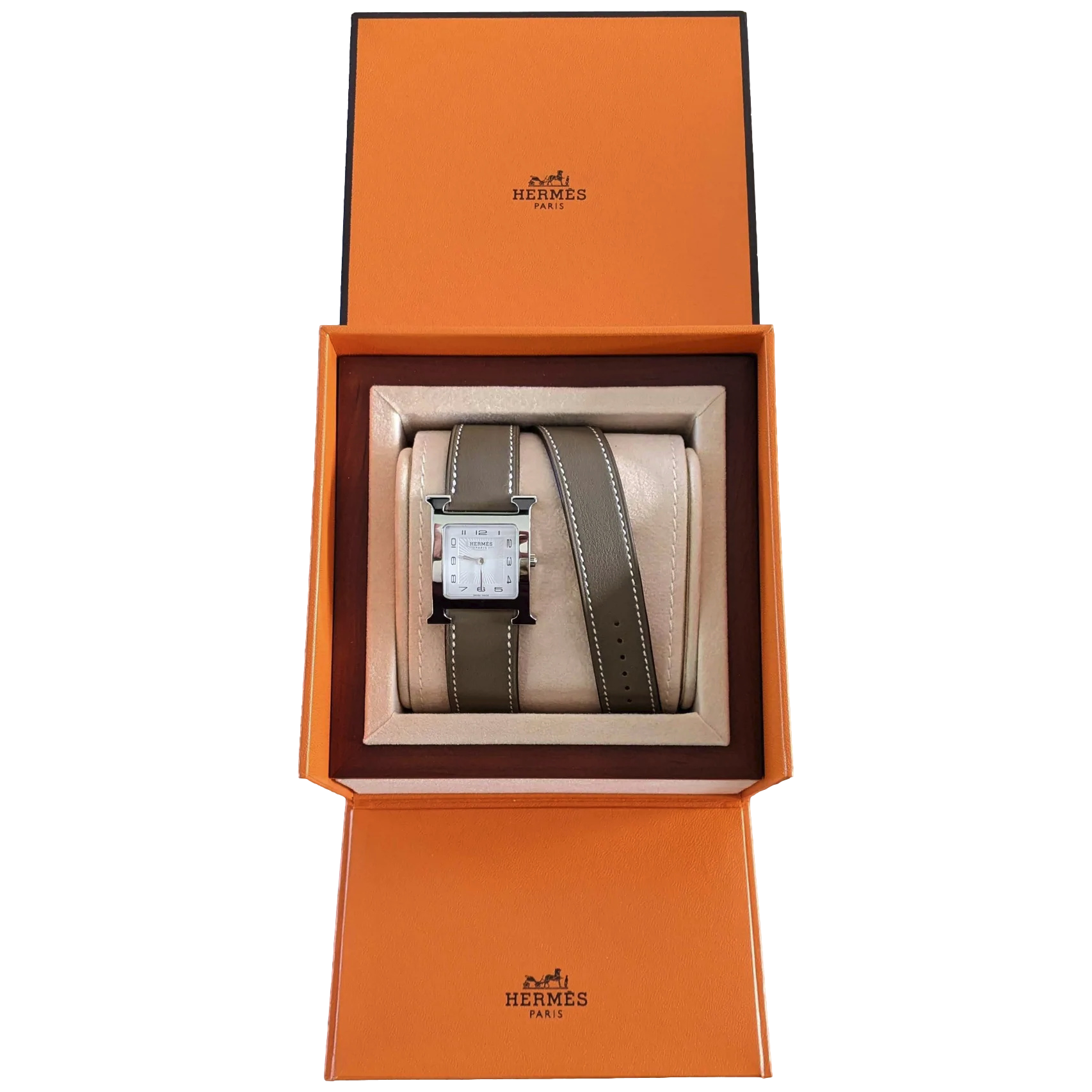 Produits Hermes Etoupe "Double Tour Heure H" Watch Medium Model 30 mm
