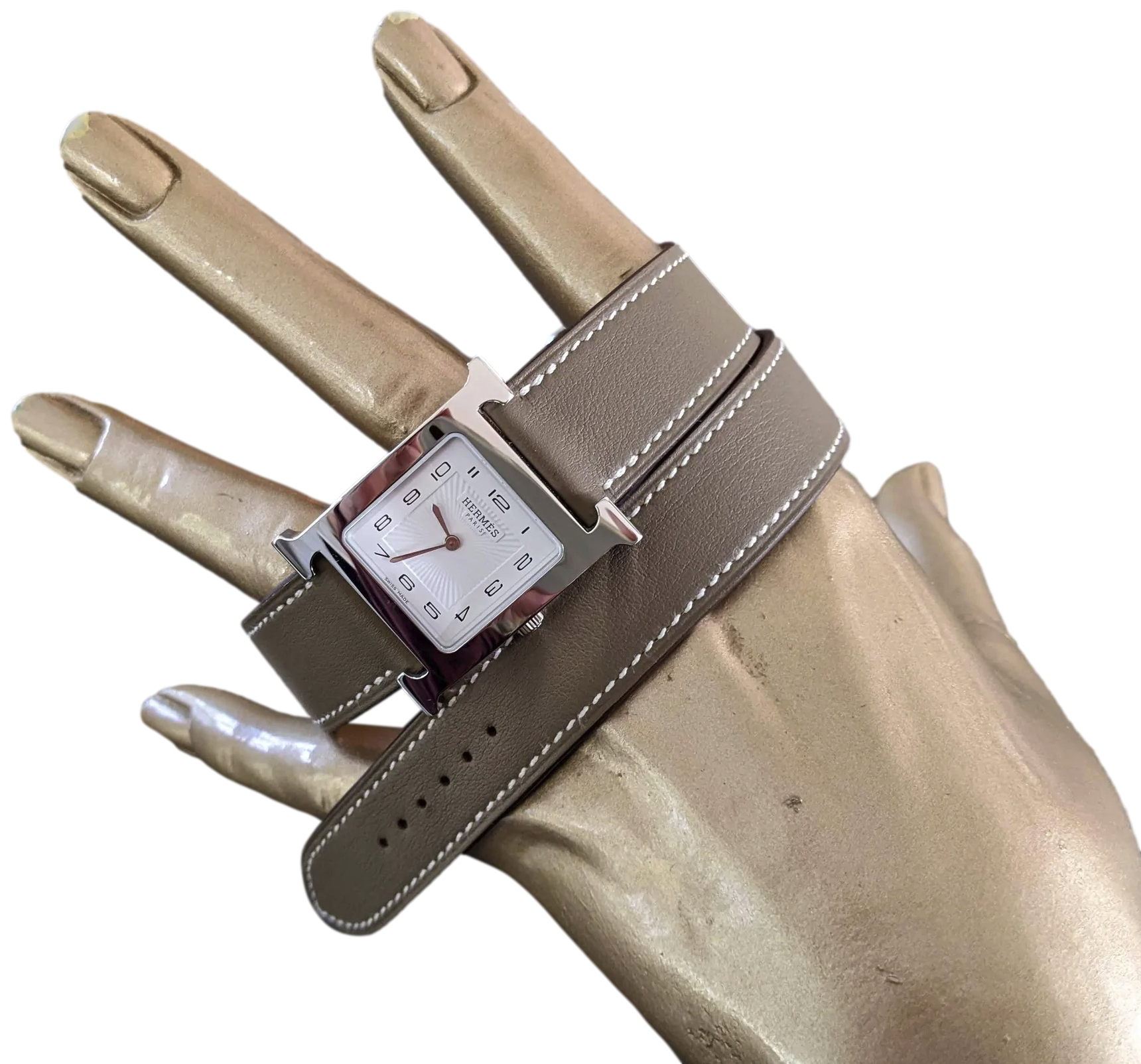 Produits Hermes Etoupe "Double Tour Heure H" Watch Medium Model 30 mm
