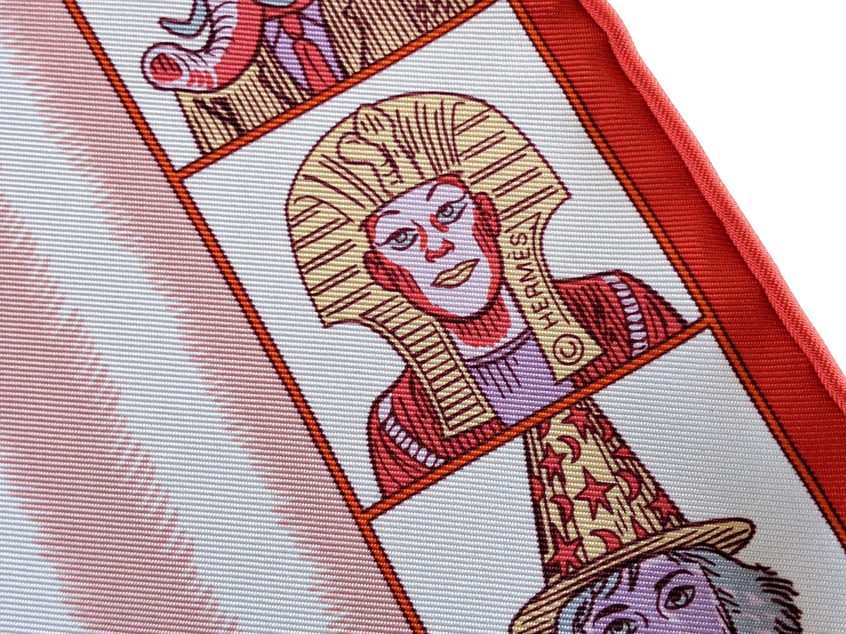 Hermes [G4] Rouge/Rose/Gris Perle "Dress Code" by Daniel Clowes Twill Gavroche Pocket Scarf 45 cm