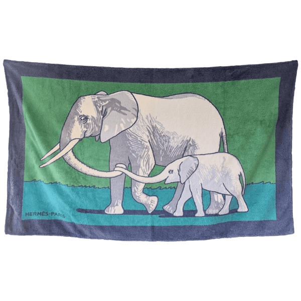 HERMES Elephants Tapis de Plage Terry Beach Towel 90 x 150 cm