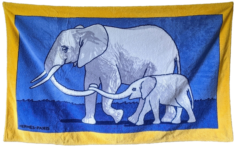 HERMES ELEPHANTS Terry Beach Towel 90 x 150 cm