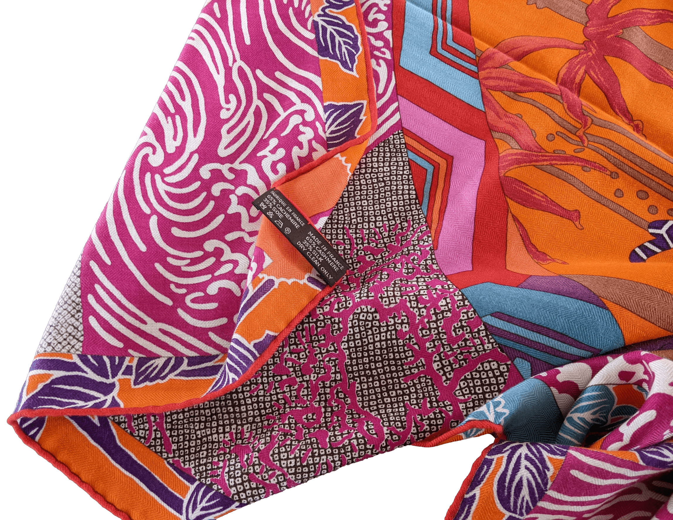 HERMES EX-LIBRIS EN KIMONOS 2012 cw01 Capucine/Fuchsia Cashmere Shawl 140 x 140 cm