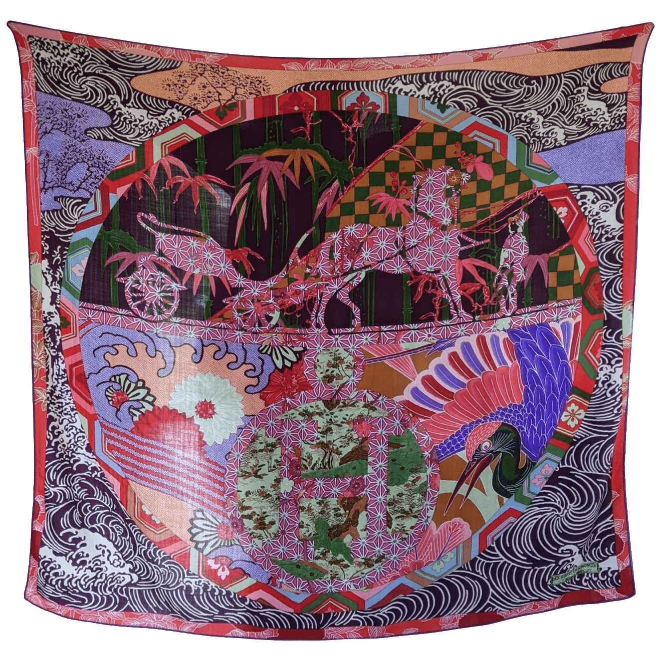 HERMES 2012 Ex-Libris en Kimonos Cashmere Shawl 140 x 140 cm
