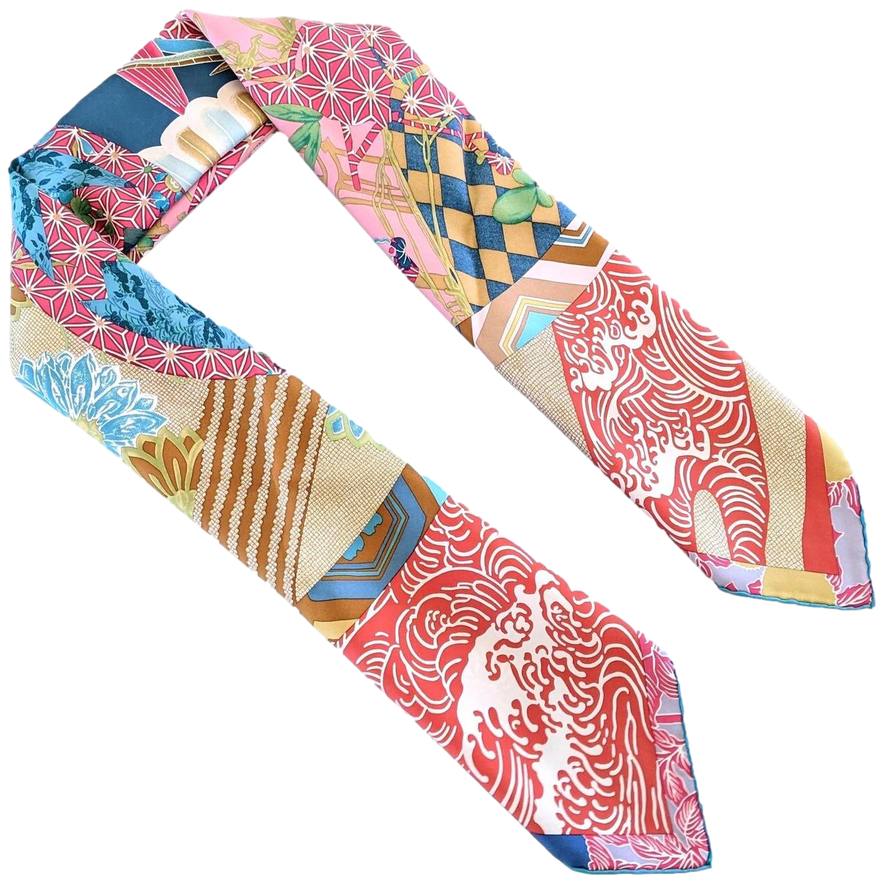 Hermes 2011 Turquoise/Lilas/Rose/Rouge EX-LIBRIS EN KIMONOS by Anamorphee Twill 90cm